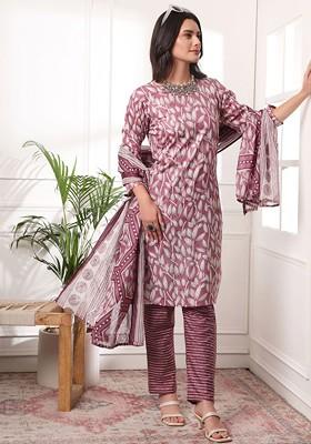 Pink Floral Print Cotton Kurta Set