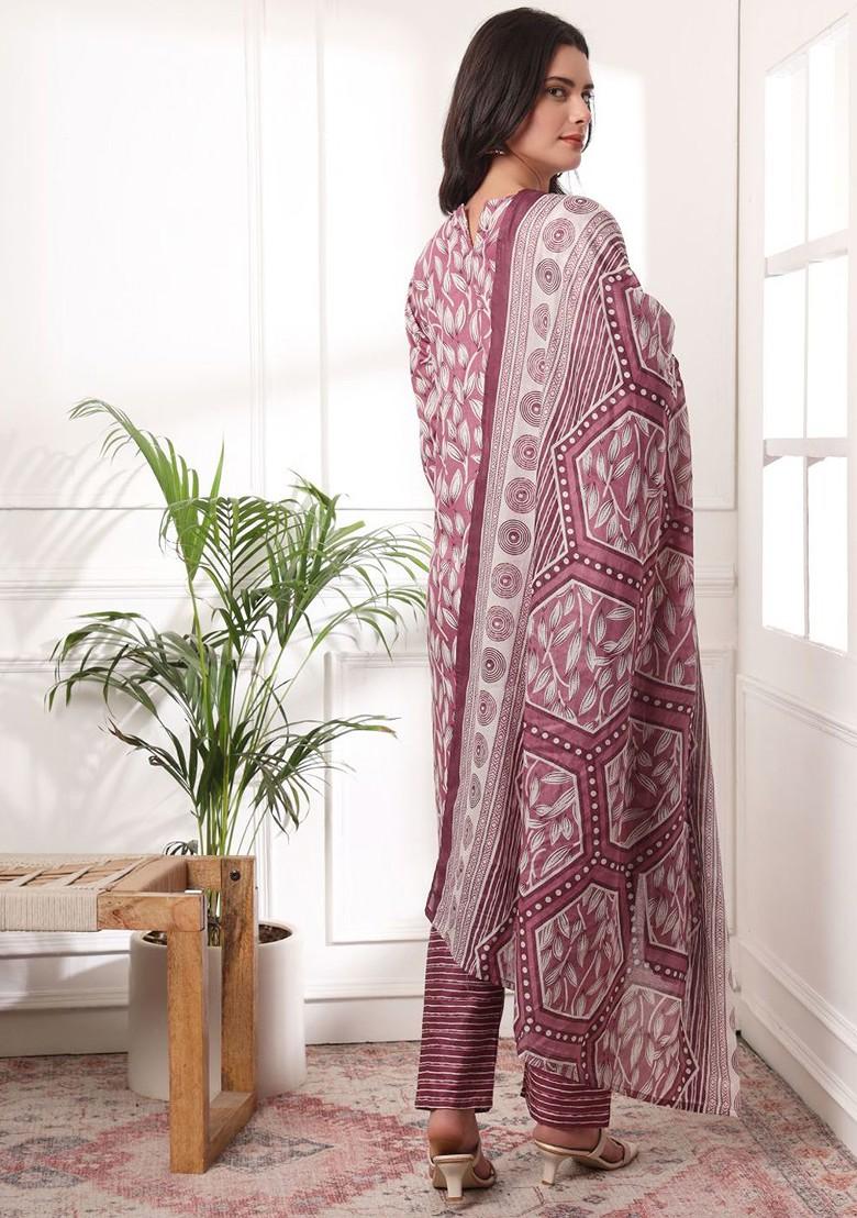 Pink Floral Print Cotton Kurta Set