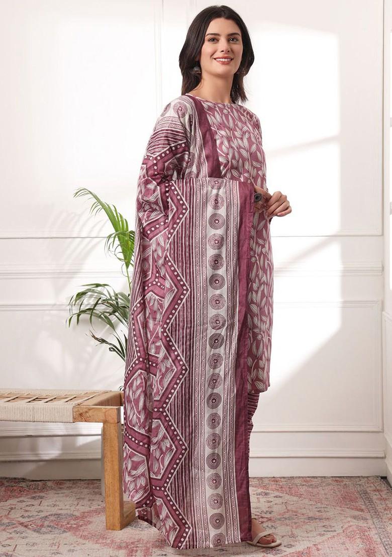 Pink Floral Print Cotton Kurta Set