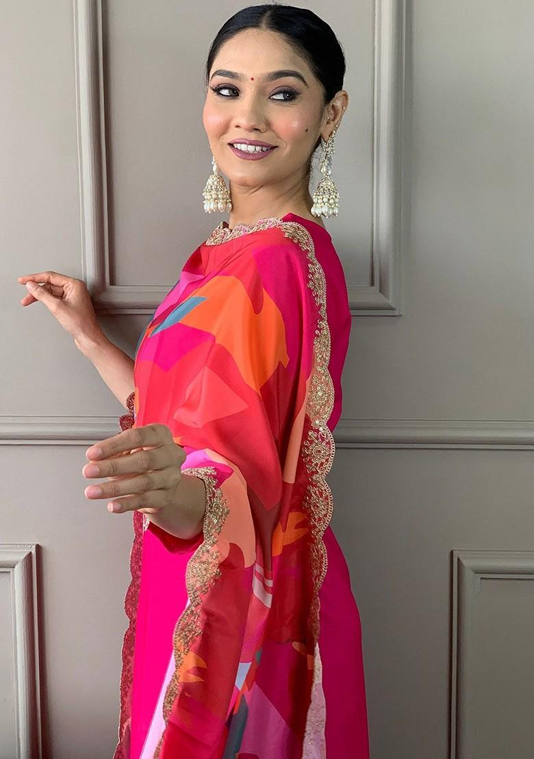 Pink Floral Embroidered Cotton Kurta Set