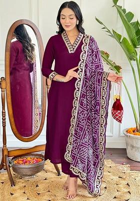Maroon Printed Poly Blend Kurta Set