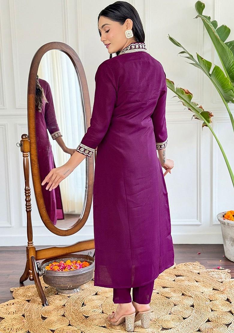 Maroon Printed Poly Blend Kurta Set