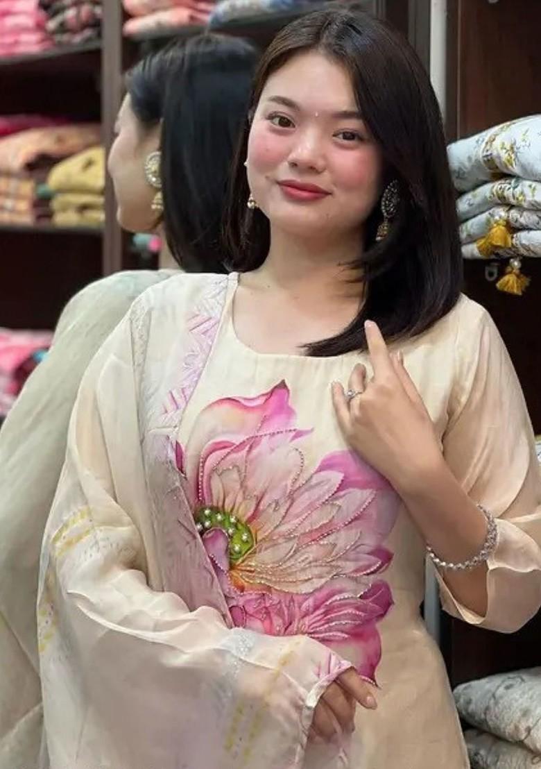 Purple Floral Embroidered Poly Blend Kurta Set