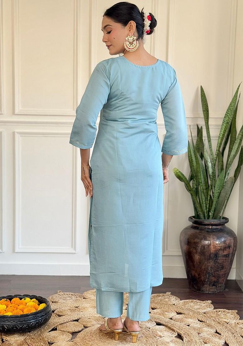 Grey Printed Silk Kurta Set