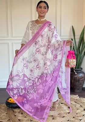 Purple Floral Embroidered Silk Kurta Set