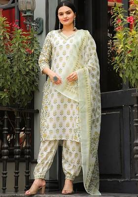 Yellow Floral Print Poly Blend Kurta Set