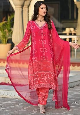 Red Embroidered Poly Blend Kurta Set