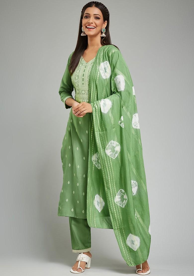 Turquoise Blue Embroidered Poly Blend Kurta Set