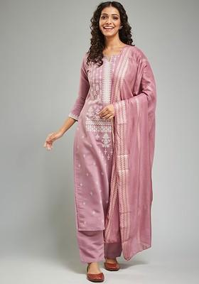 Brown Printed Silk Kurta Set