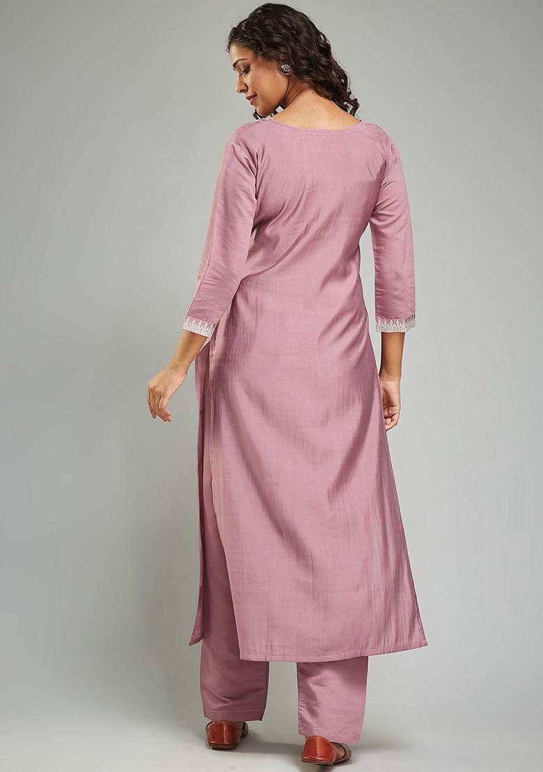 Brown Printed Silk Kurta Set