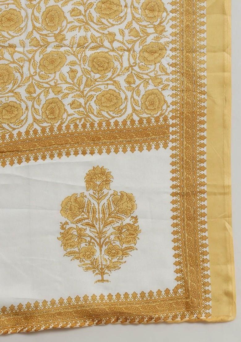 Mustard Floral Embroidered Cotton Kurta Set