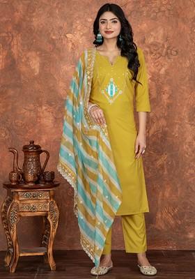 Yellow Printed Poly Blend Kurta Set