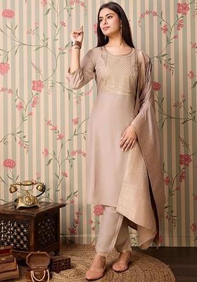 Grey Printed Poly Blend Kurta Set