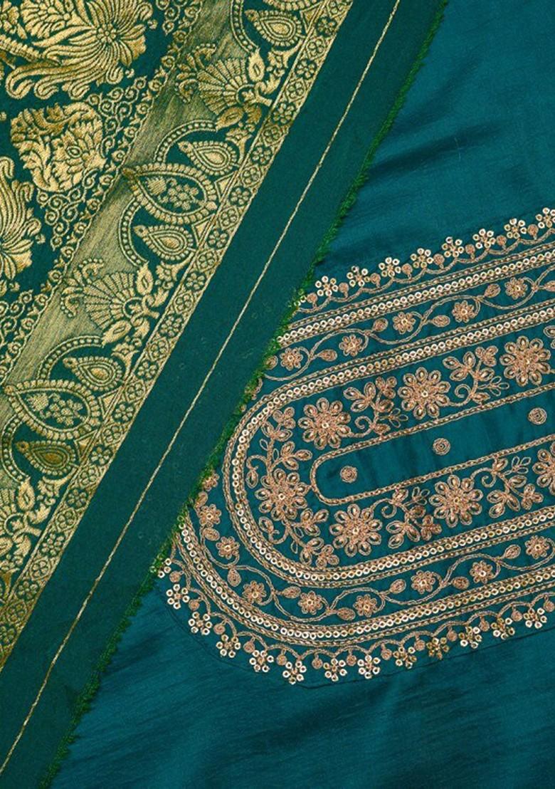 Blue Ethnic Motifs Embroidery Poly Blend Kurta Set