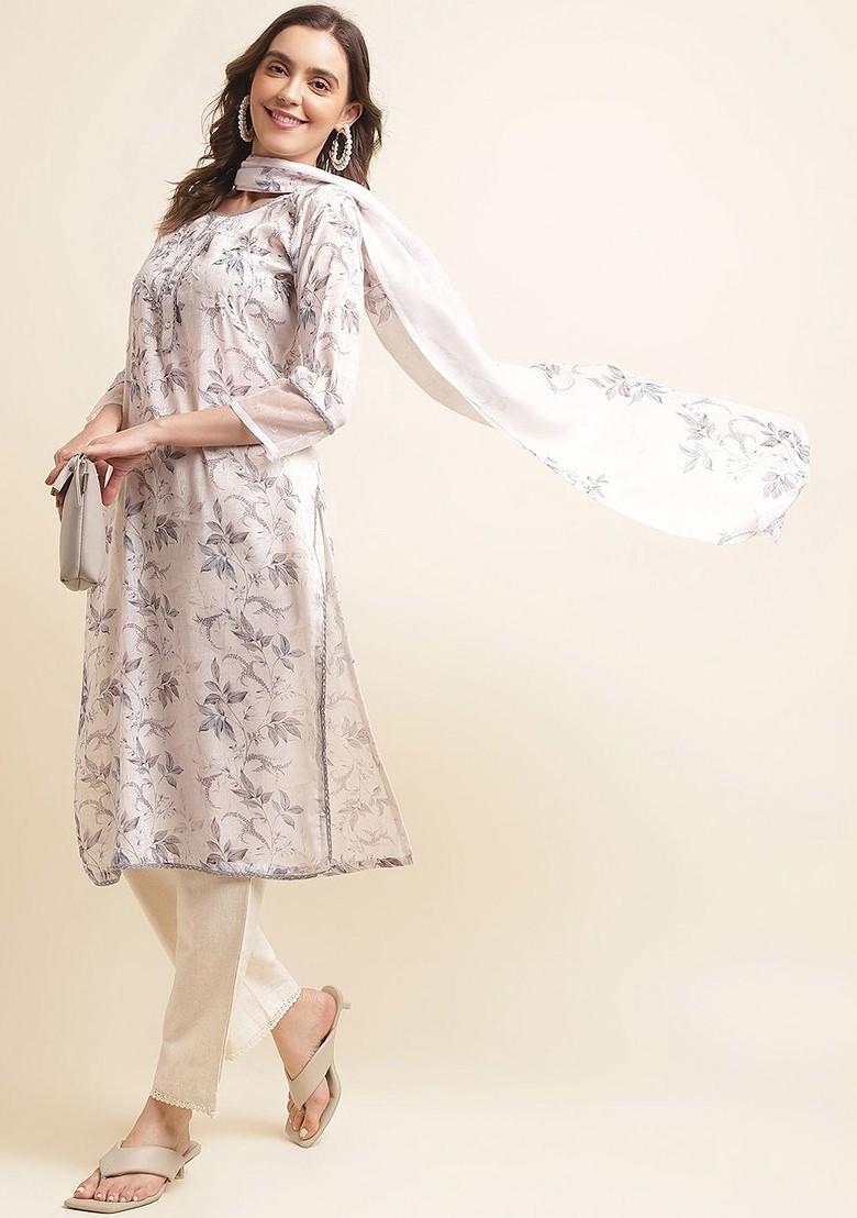 White Gota Patti Linen Kurta Set