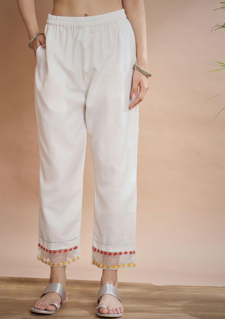 White Floral Embroidered Poly Blend Kurta Set