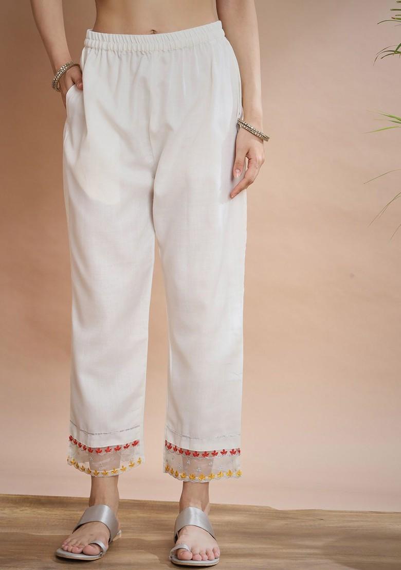 White Floral Embroidered Poly Blend Kurta Set