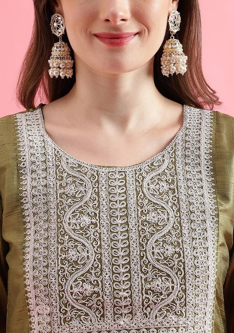 Green Printed Poly Blend Kurta Set