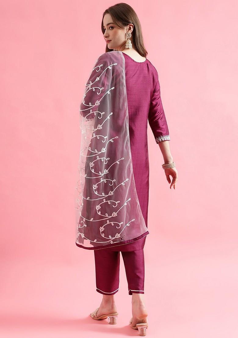 Purple Printed Poly Blend Kurta Set