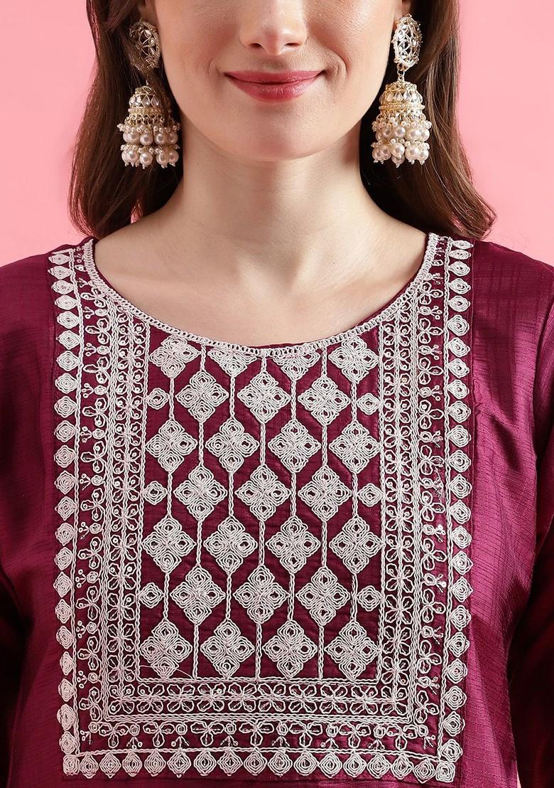 Purple Printed Poly Blend Kurta Set