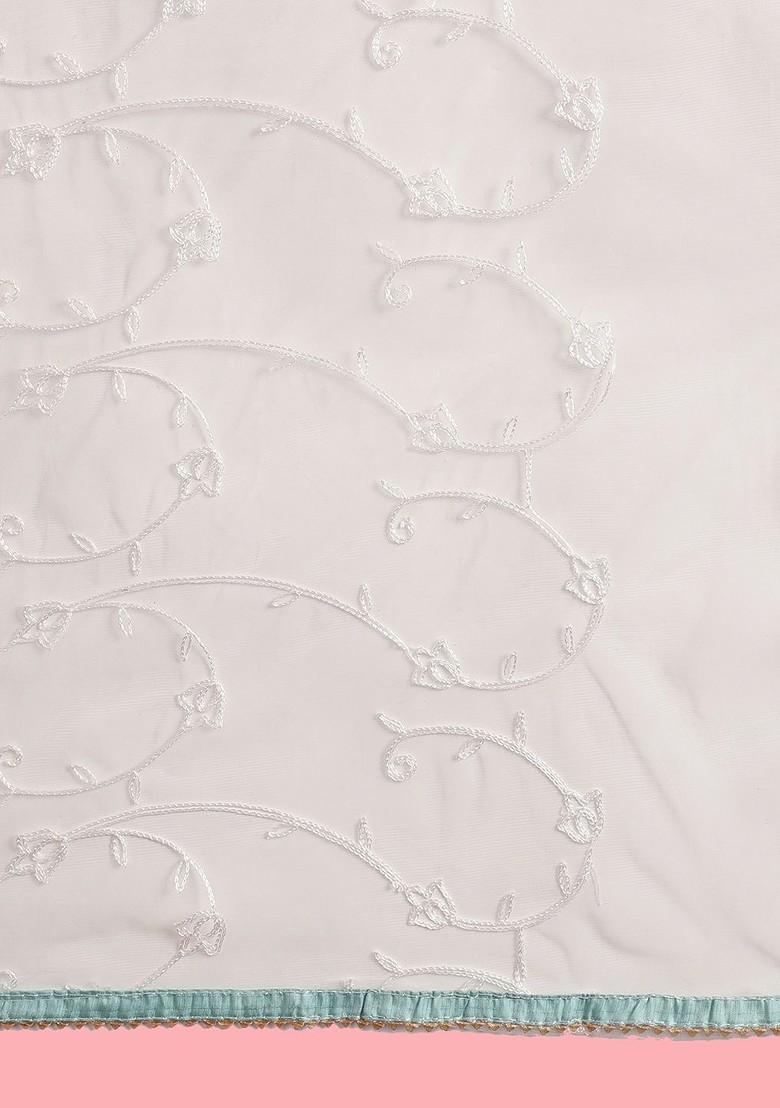 Sea Green Floral Embroidered Poly Blend Kurta Set