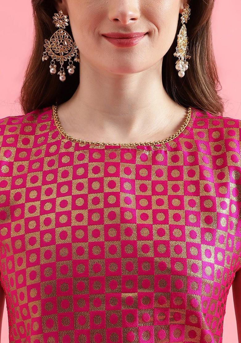 Pink Printed Poly Blend Kurta Set
