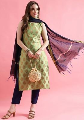 Green Ethnic Motifs Embroidery Poly Blend Kurta Set