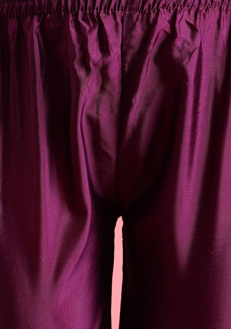 Purple Bead Embroidered Poly Blend Kurta Set