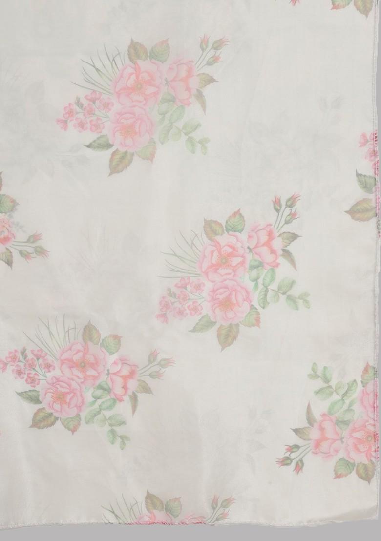 White Floral Embroidered Silk Kurta Set