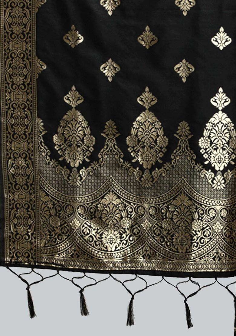 Black Ethnic Motifs Embroidery Poly Blend Kurta Set