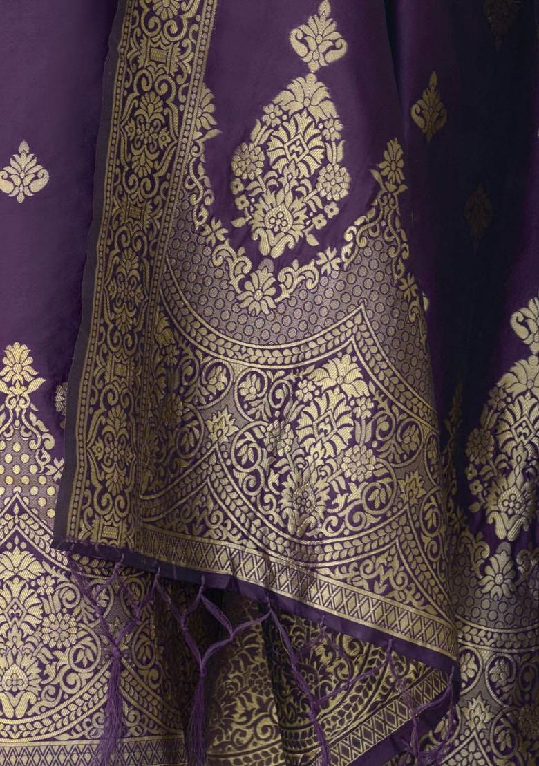 Purple Ethnic Motifs Embroidery Silk Kurta Set