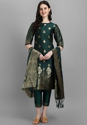 Green Ethnic Motifs Embroidery Poly Blend Kurta Set