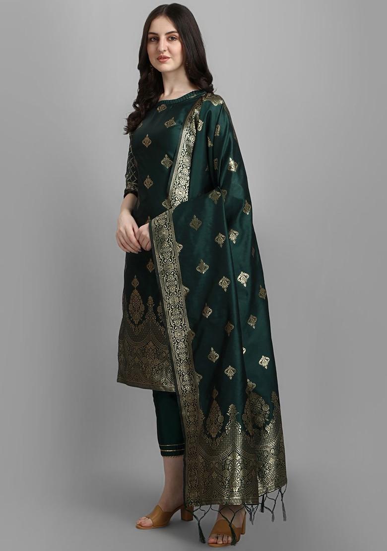 Green Ethnic Motifs Embroidery Poly Blend Kurta Set