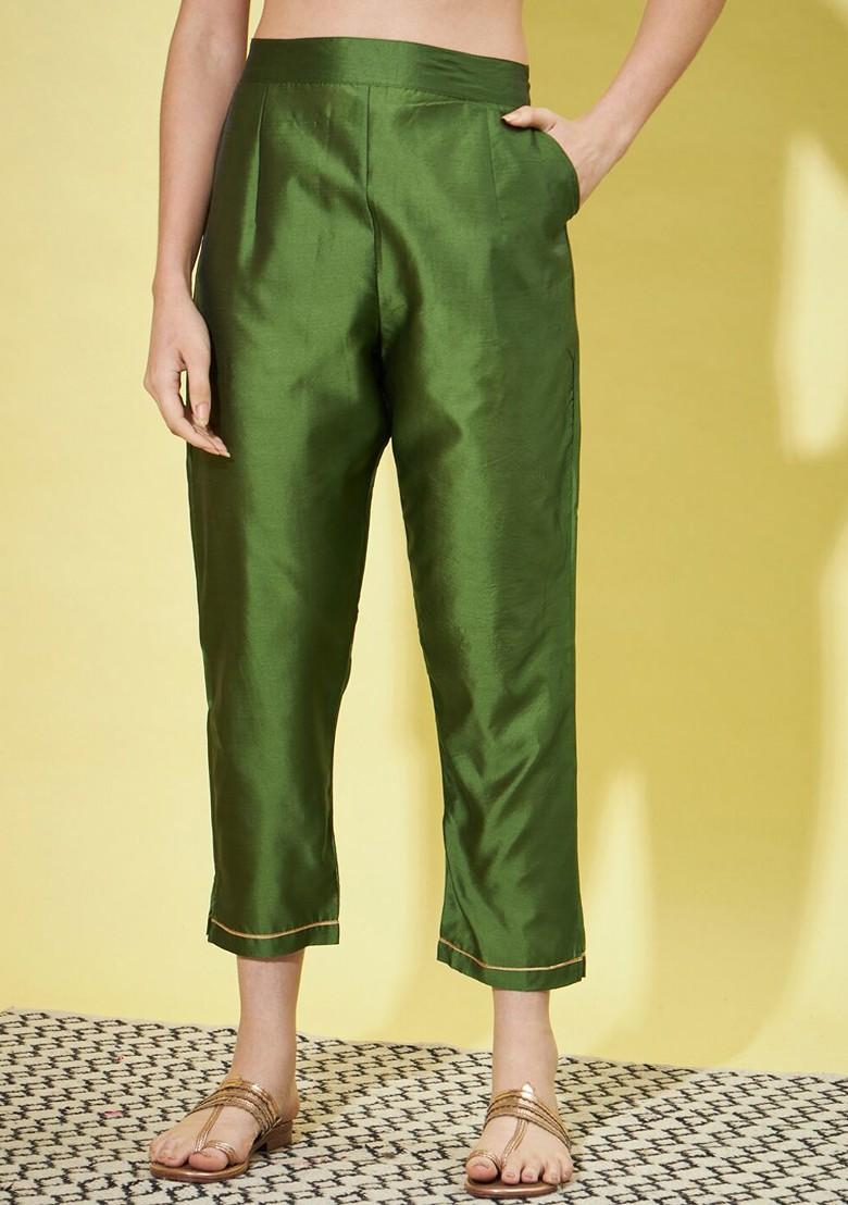 Green Woven Poly Blend Kurta Set