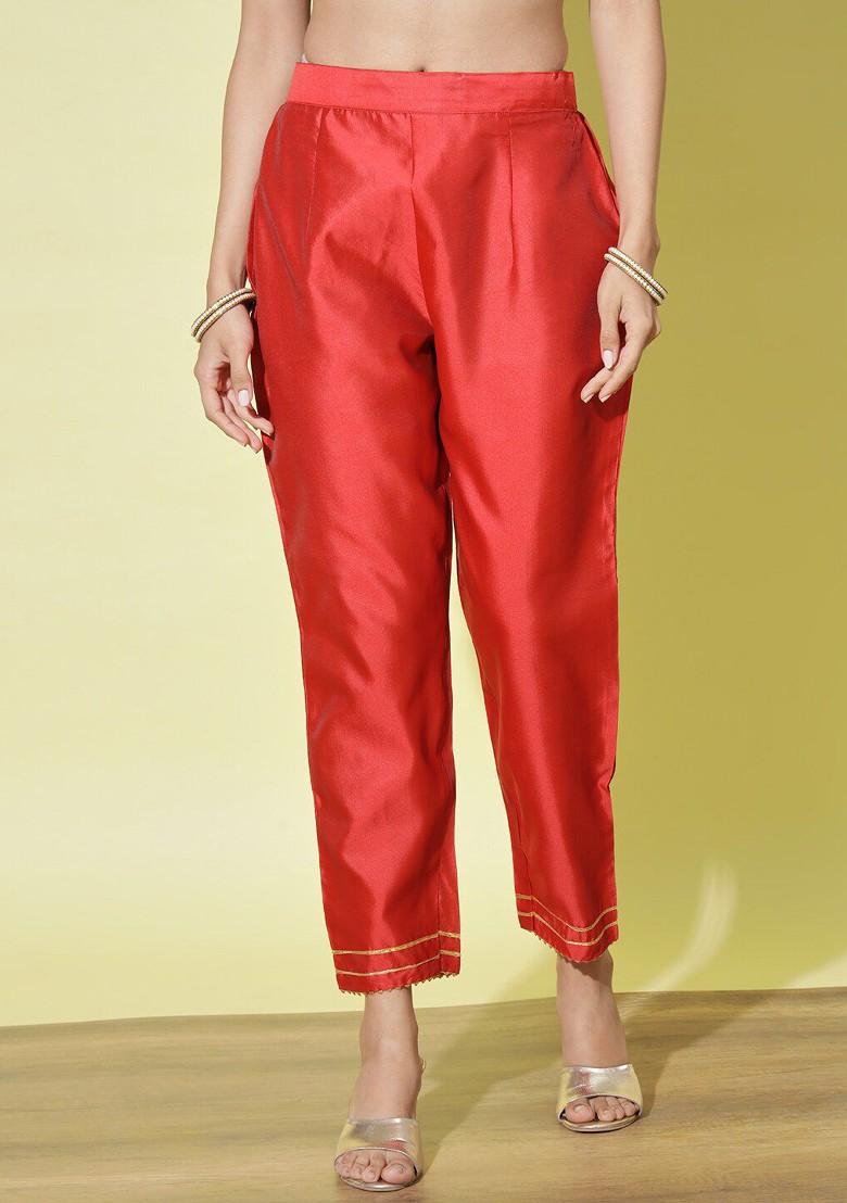 Red Ethnic Motifs Embroidery Poly Blend Kurta Set