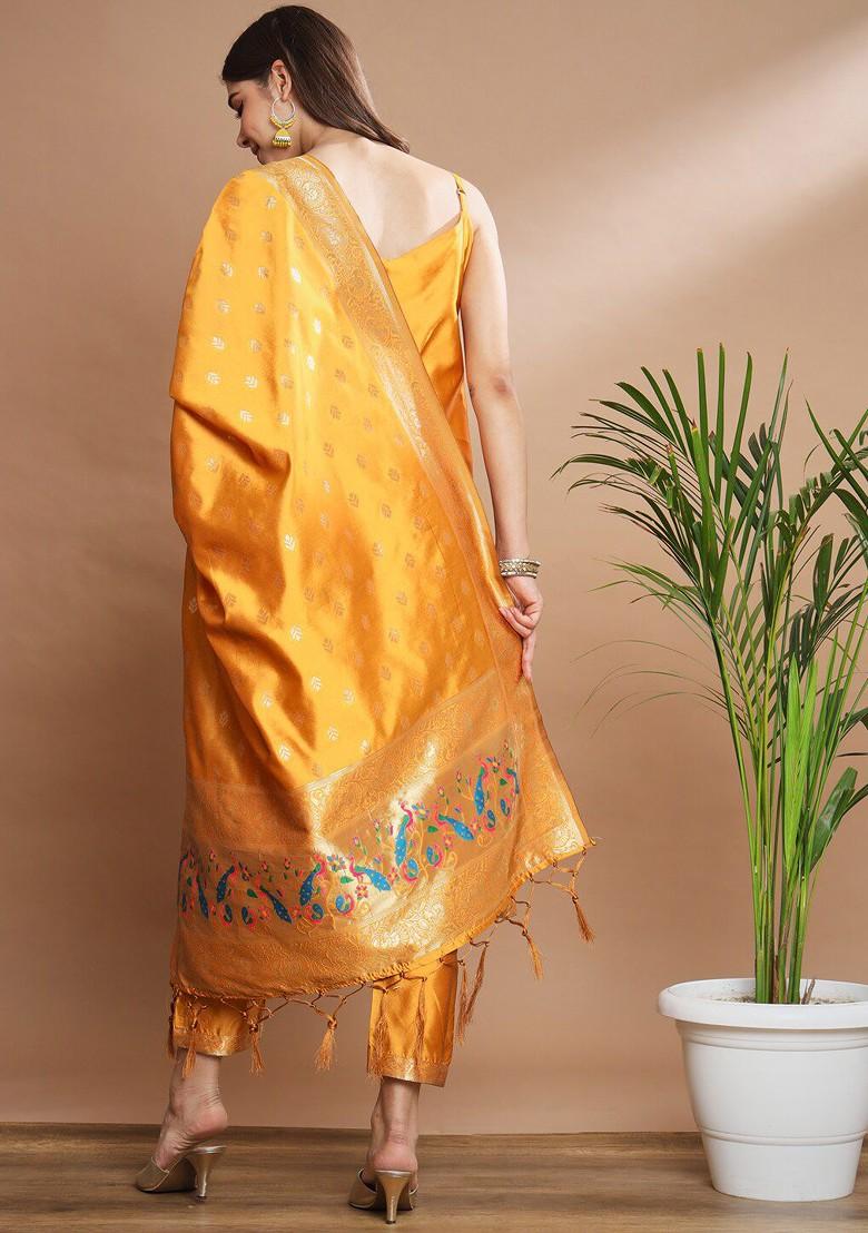 Mustard Ethnic Motifs Embroidery Poly Blend Kurta Set