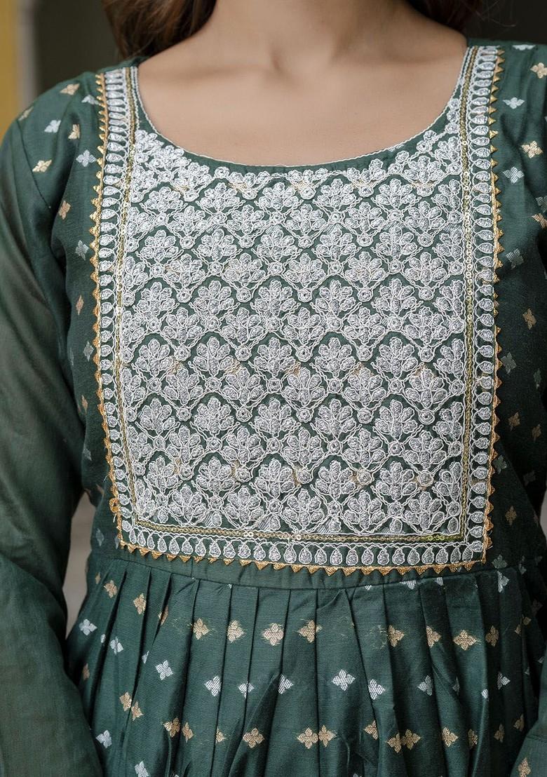 Green Zari Embroidered Silk Kurta Set