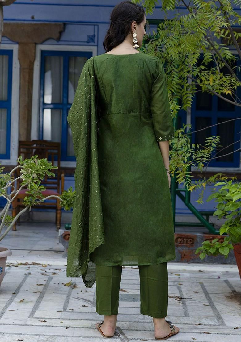 Green Zari Embroidered Silk Kurta Set