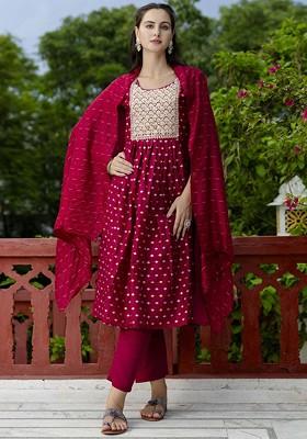 Purple Floral Embroidered Silk Kurta Set