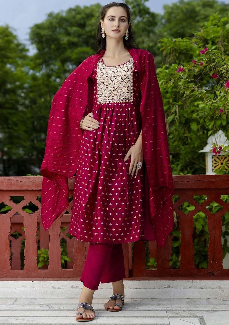 Purple Floral Embroidered Silk Kurta Set