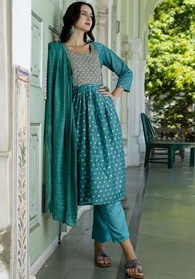 Green Zari Embroidered Silk Kurta Set