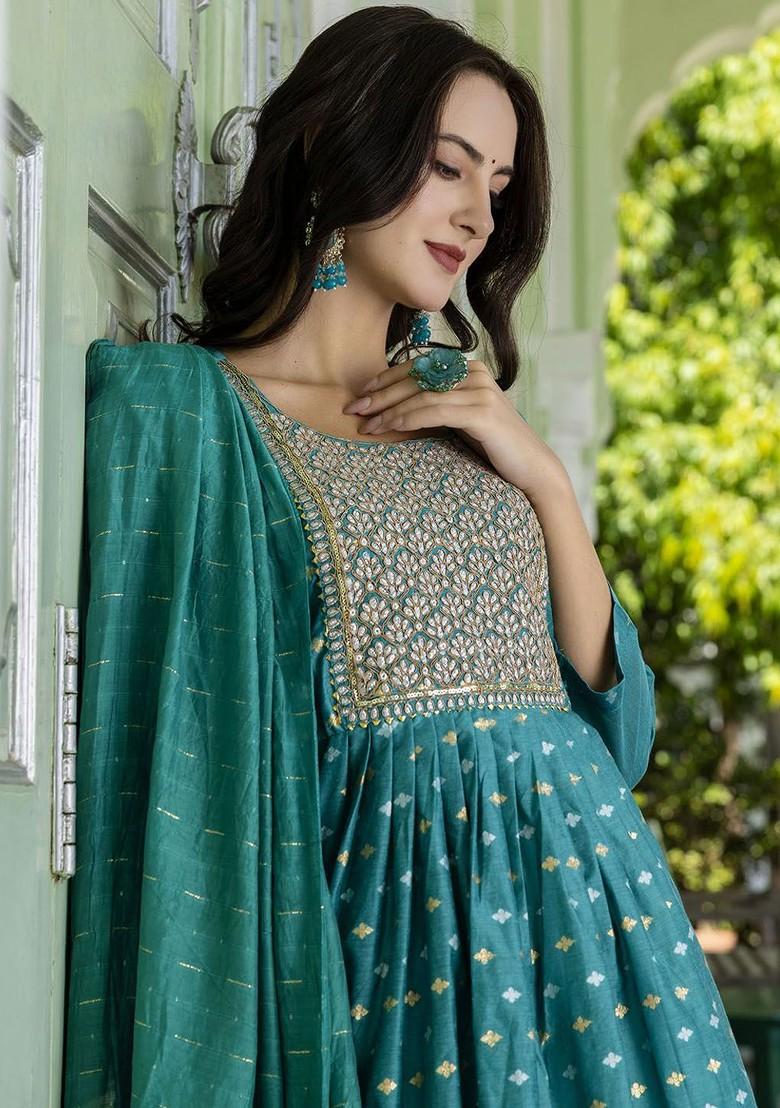 Green Zari Embroidered Silk Kurta Set