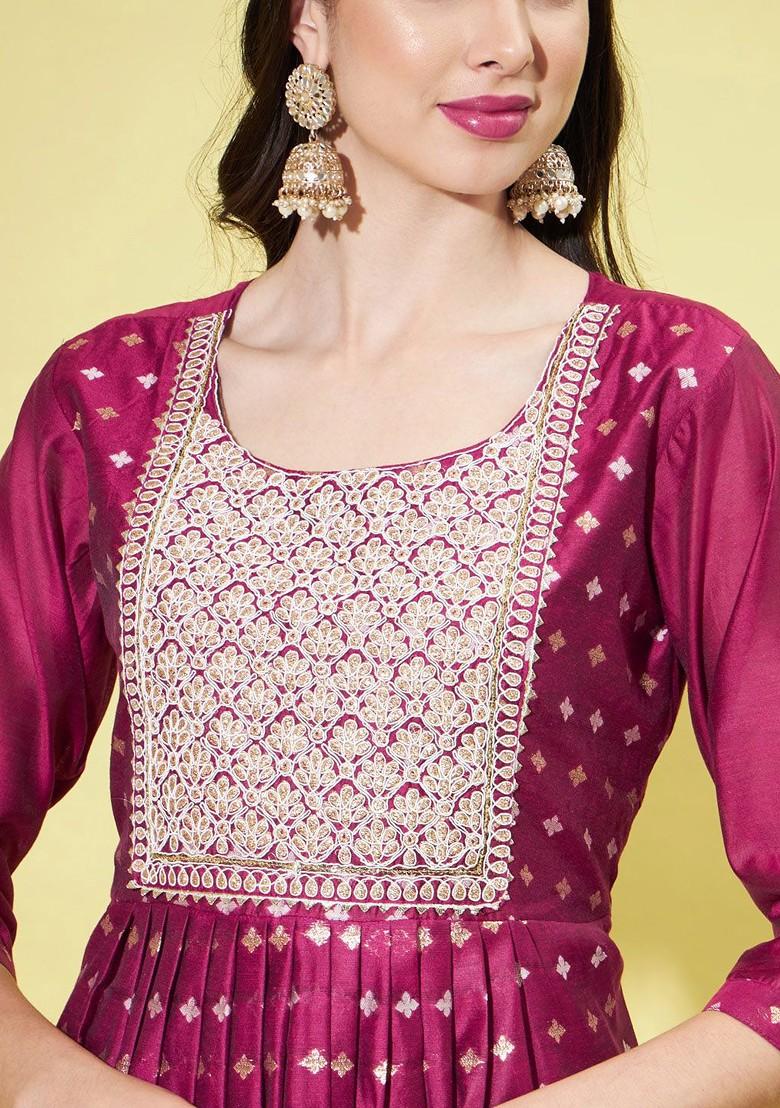 Purple Floral Embroidered Silk Kurta Set