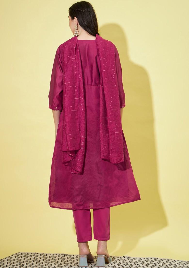 Purple Floral Embroidered Silk Kurta Set