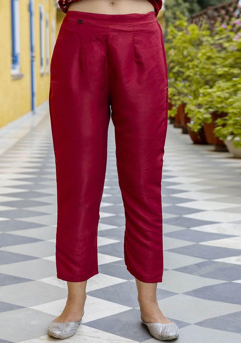 Maroon Printed Silk Kurta Set