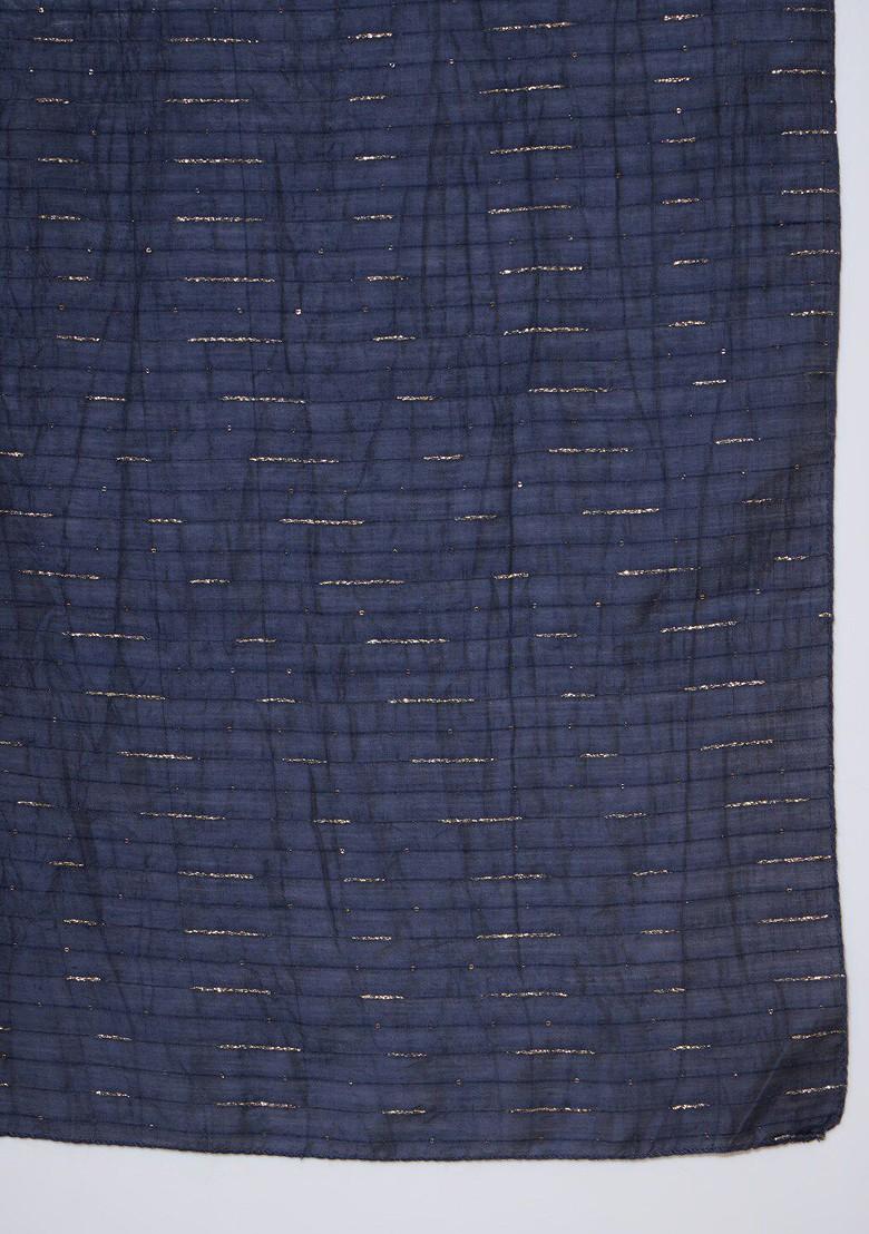 Navy Blue Floral Print Silk Kurta Set