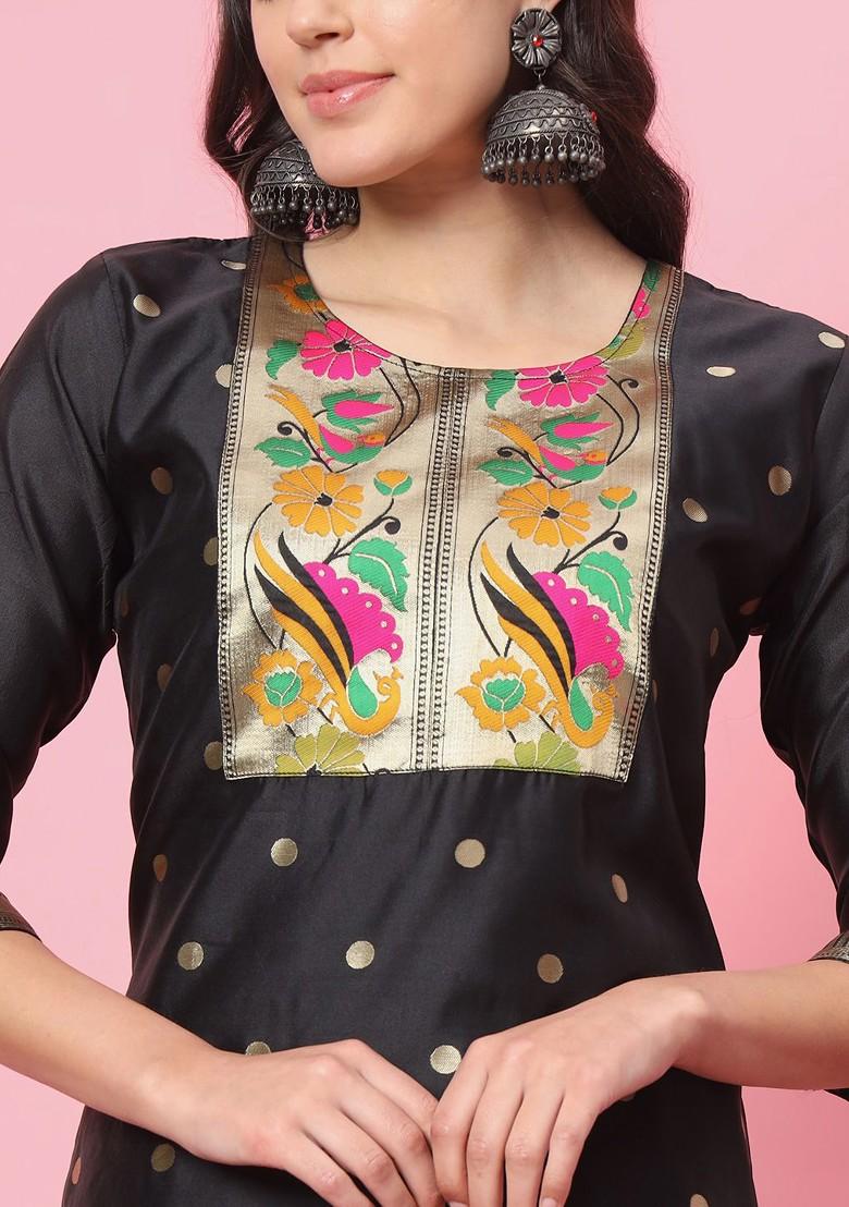 Black Ethnic Motifs Embroidery Silk Kurta Set