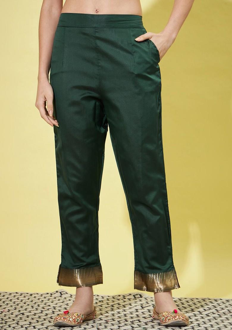 Green Woven Poly Blend Kurta Set