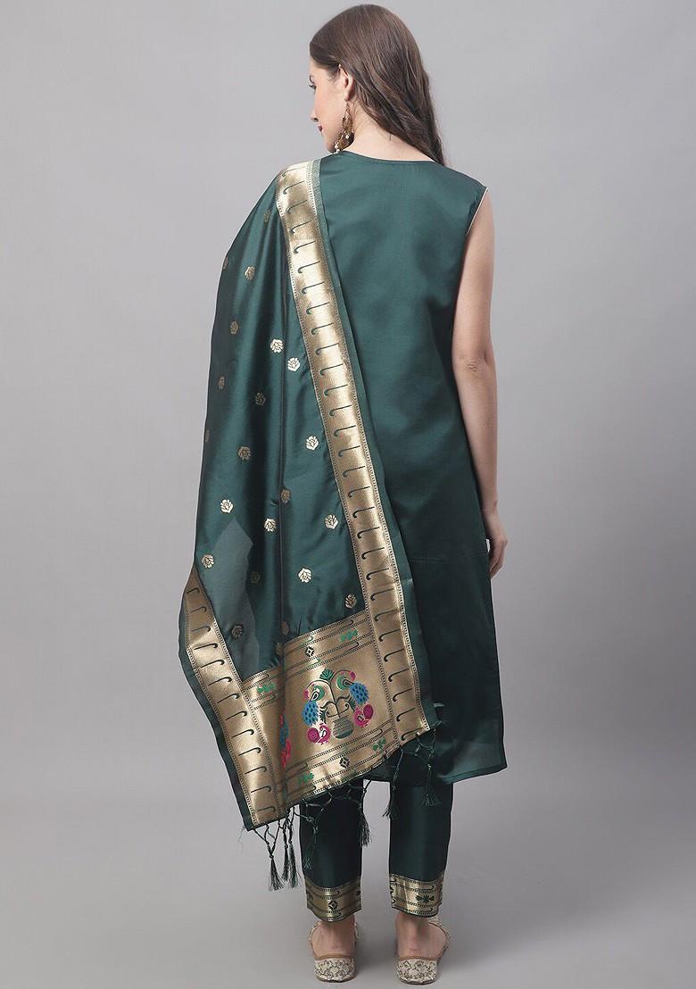 Green Solid Silk Kurta Set