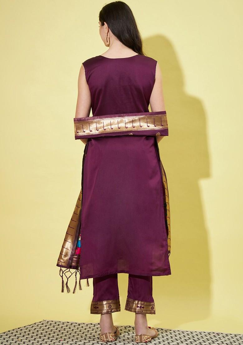 Purple Ethnic Motifs Embroidery Poly Blend Kurta Set